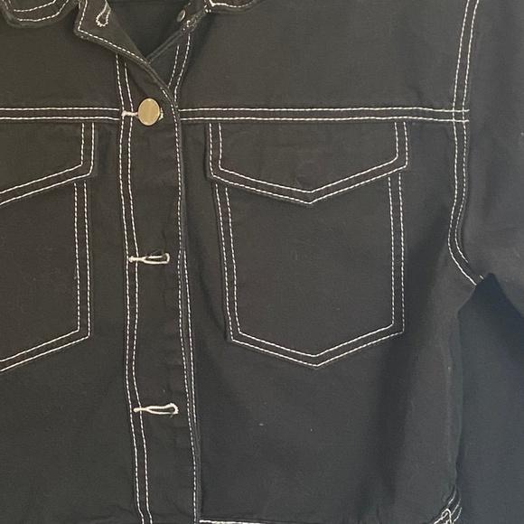 Revamped Black with White Stitching Denim Jacket, Size L - Picture 4 of 8